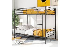 Merax Bunk Bed with Ladder and high Guardrail, Able to Split, Storage Space, Noise Free,Twin Over Twin Size Metal Bunk Bed, Black
