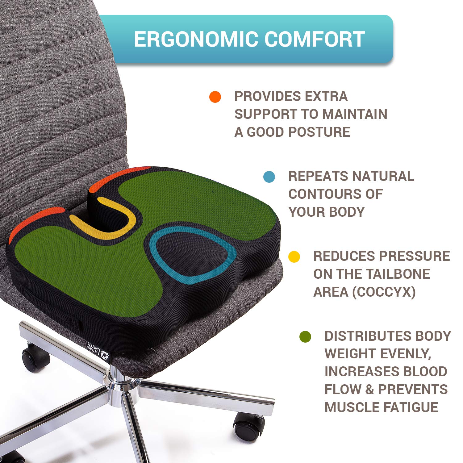 Seat Cushion Pillow for Office Chair 100 Memory Foam Coccyx Pad