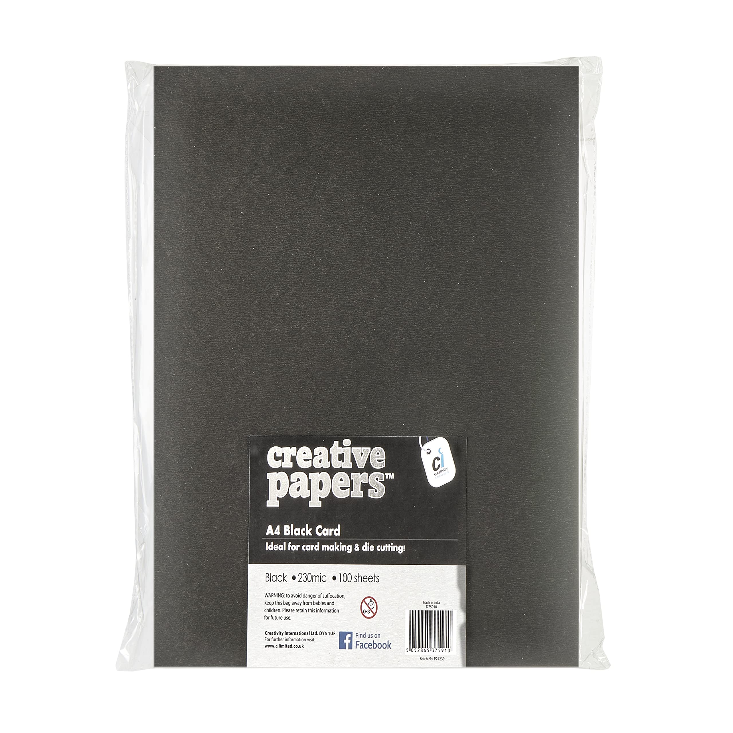 Scola Basic Black A4 170gsm Card Pack, 100 Sheets for Crafting, Children Art Activities and Scrapbooking, Ideal for Hobbyists and Professional Crafters, Adults and Kids