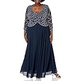 J Kara Womens Plus Size 3/4 Sleeve Geo Beaded Gown
