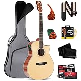Pyle Premium Electric Acoustic Guitar Kit, 41" Full Size Dreadnought Cutaway with Spruce Top, Mahogany Sides, Gig Bag, Strap, Pickguard, Picks, Extra Steel String Set for Beginners, Advanced, Natural