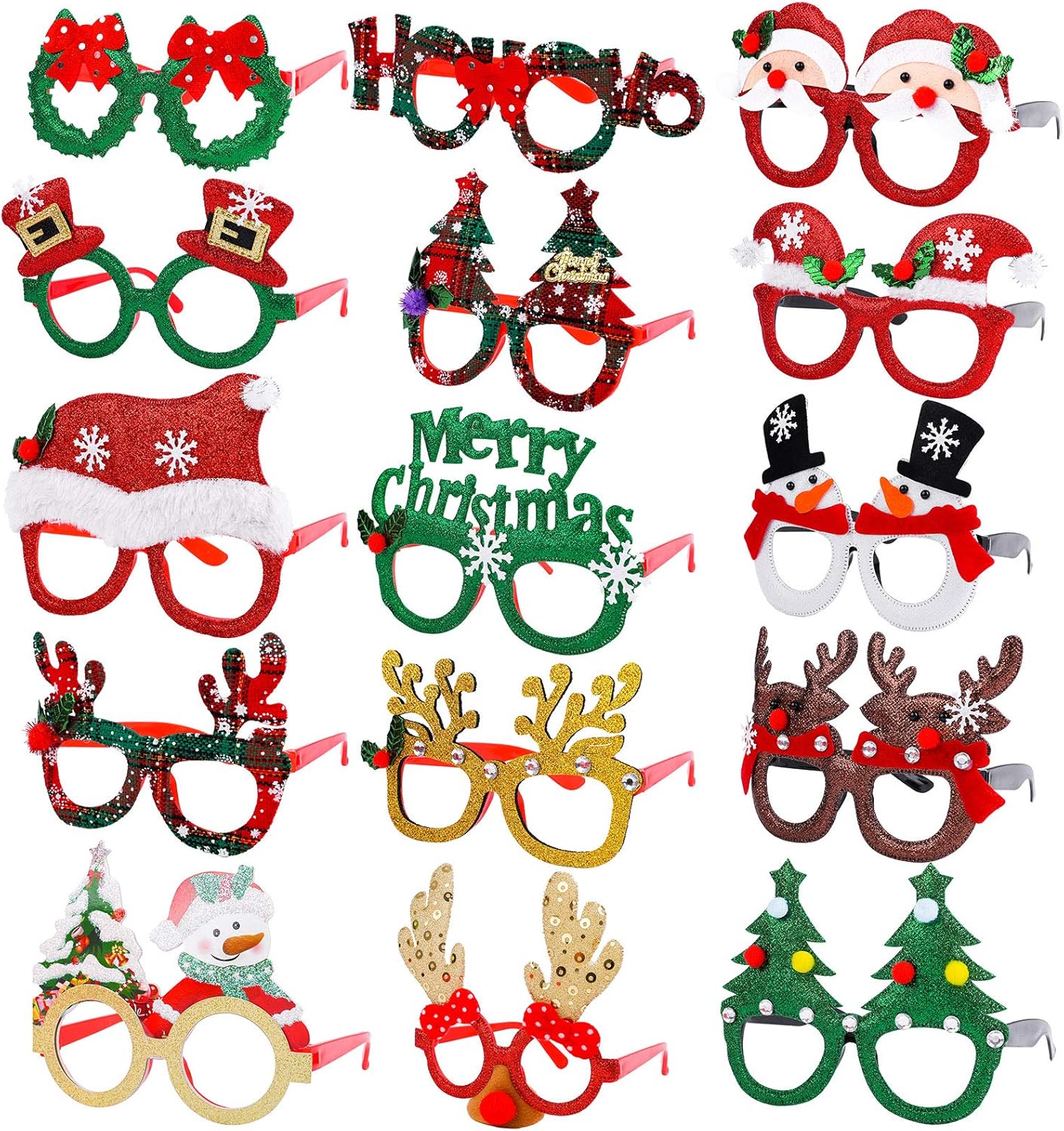 Elcoho 15 Pieces Christmas Glitter Party Glasses Frame Creative Funny