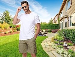 QPNGRP Men's 9" Inseam Stretch Waist Zipper Cargo
