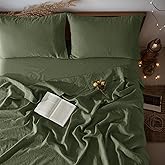 LBRO2M 100% Linen Sheet Set 16" Deep Pocket Queen Size,Bed Sheets 4 Piece Sets,Solid Color Natural Flax Bed Sheets Soft Breathable Bedding, All Season (Queen, Olive Green)