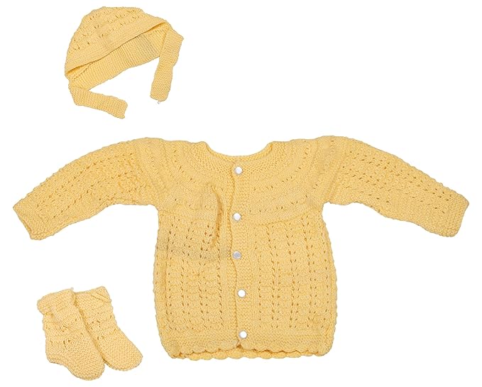 Baby Woolen Clothing Set (Yellow, 6-12 Months, Pack of 4)