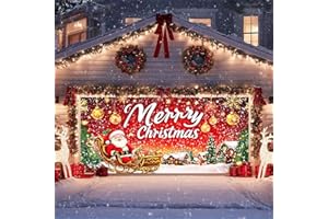 IVN Christmas Garage Door Banner 13x 6 ft Santa Sleigh with Gifts Backdrop Garage Door Covers Decorative Holiday Garage Door Cover Mural Merry Christmas Scene