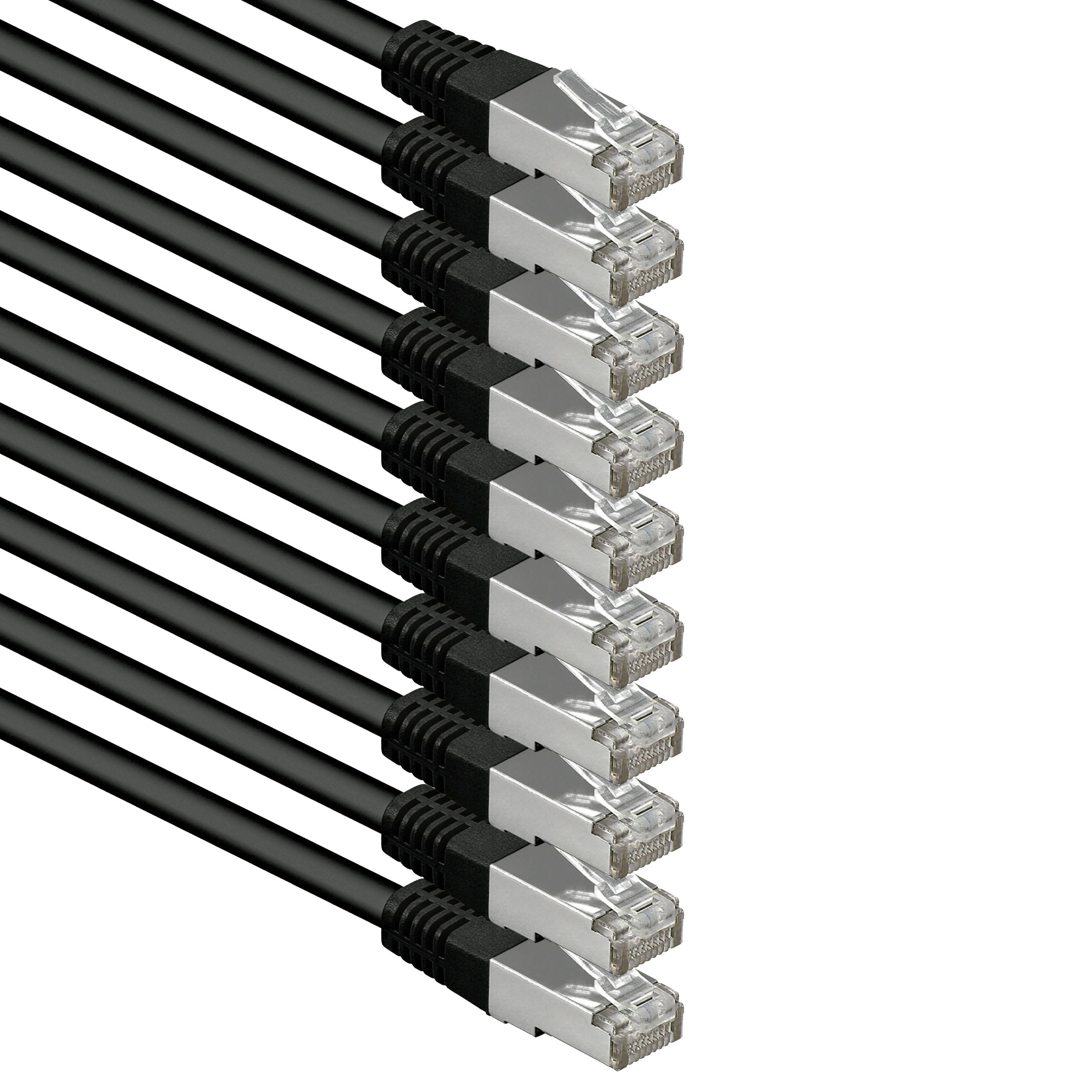 1aTTack.de 0.25 m black - pack of 10 Cat.6 patch cable network cable CAT6 S-FTP Gigabit Lan PIMF CAT 6 copper CU halogen-free Internet DSL game console Smart TV — image 1