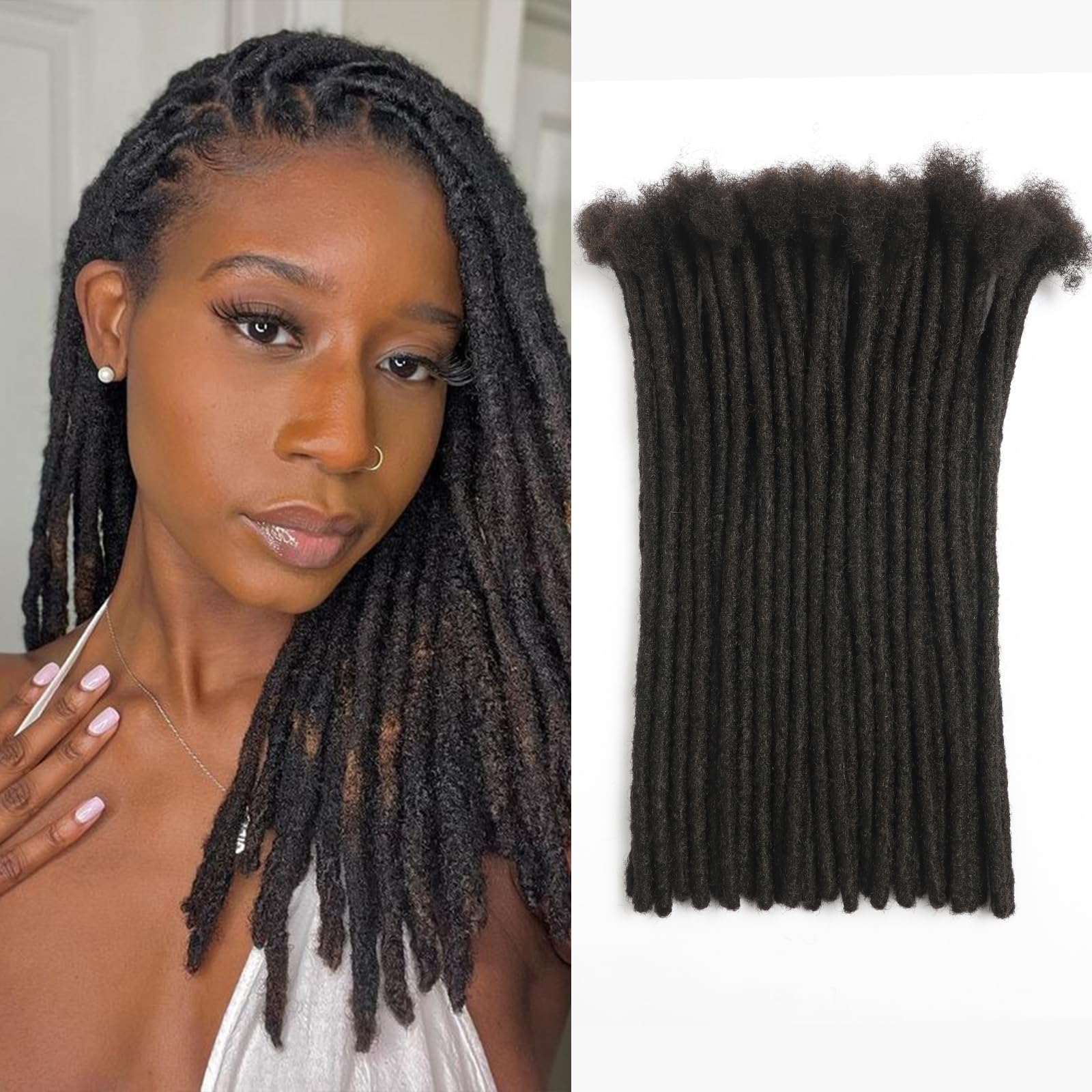 Photo 1 of 10 Inch 0.8cm Thickness Loc Extensions Human Hair 30 Strands Dreadlock Extensions Human Hair For Women Men 100% Full Handmade Permanent Loc Extensions