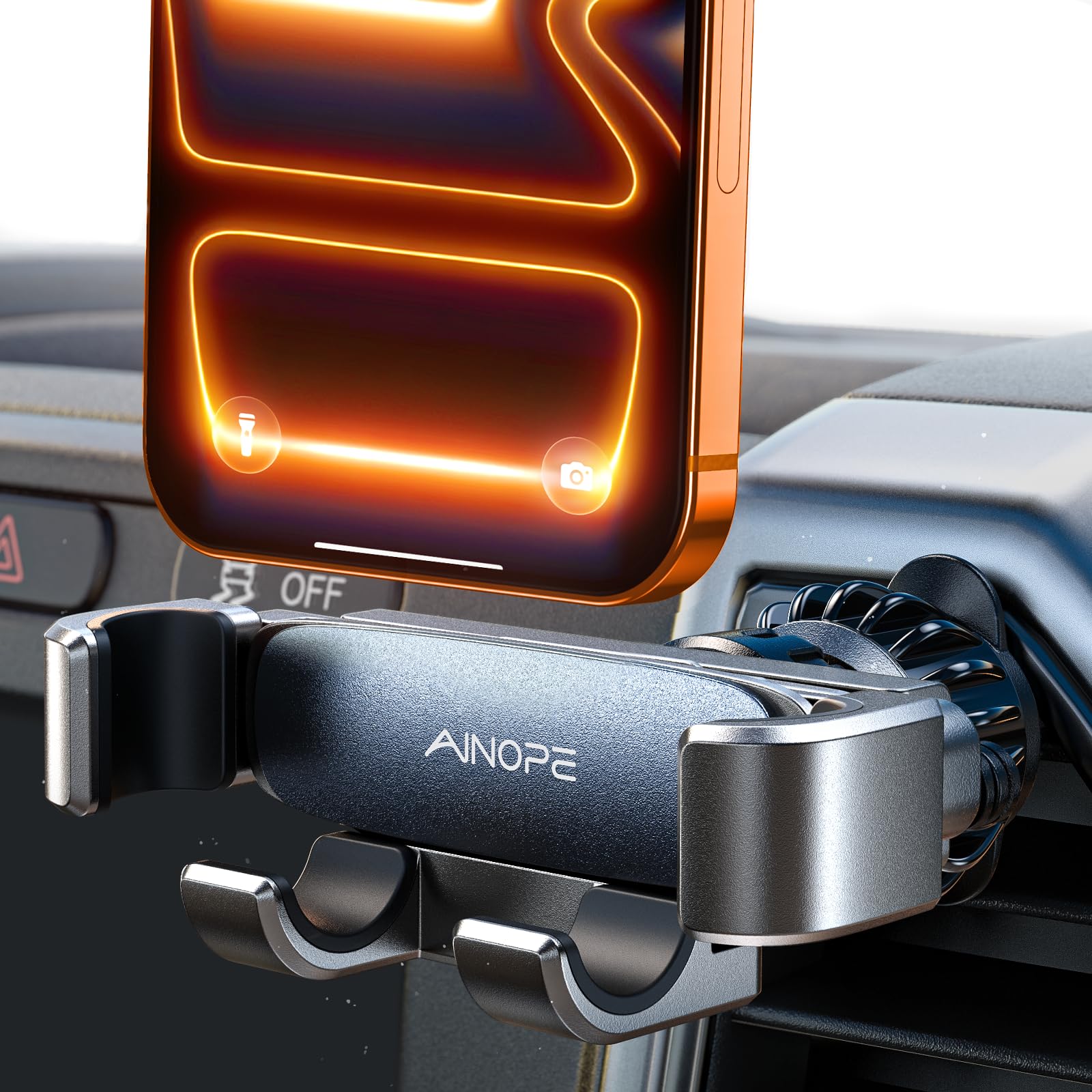 Photo 1 of AINOPE for iPhone 17 Pro Max Car Mount Phone Holders for Your Car [Slide Design] Air Vent Phone Mount [Top Clamp] Cell Phone Holder Car Interior Accessories for iPhone Air 17 Pro Max 16 Samsung S25