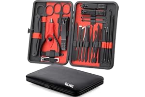 QLNE Nail Clippers Sets High Precisio Stainless Steel Nail Cutter Pedicure Kit Nail File Sharp Nail Scissors and Clipper Manicure Pedicure Kit Fingernails & Toenails with Portable cas (Red/Black_25 in 1)