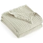 GINAMUSE 100% Cotton Muslin King Size Throw Blanket for Bed Gauze Fall Blankets Lightweight Soft Cozy Breathable Summer Throws for Adults All Seasons Use,108"x90" Light Gray
