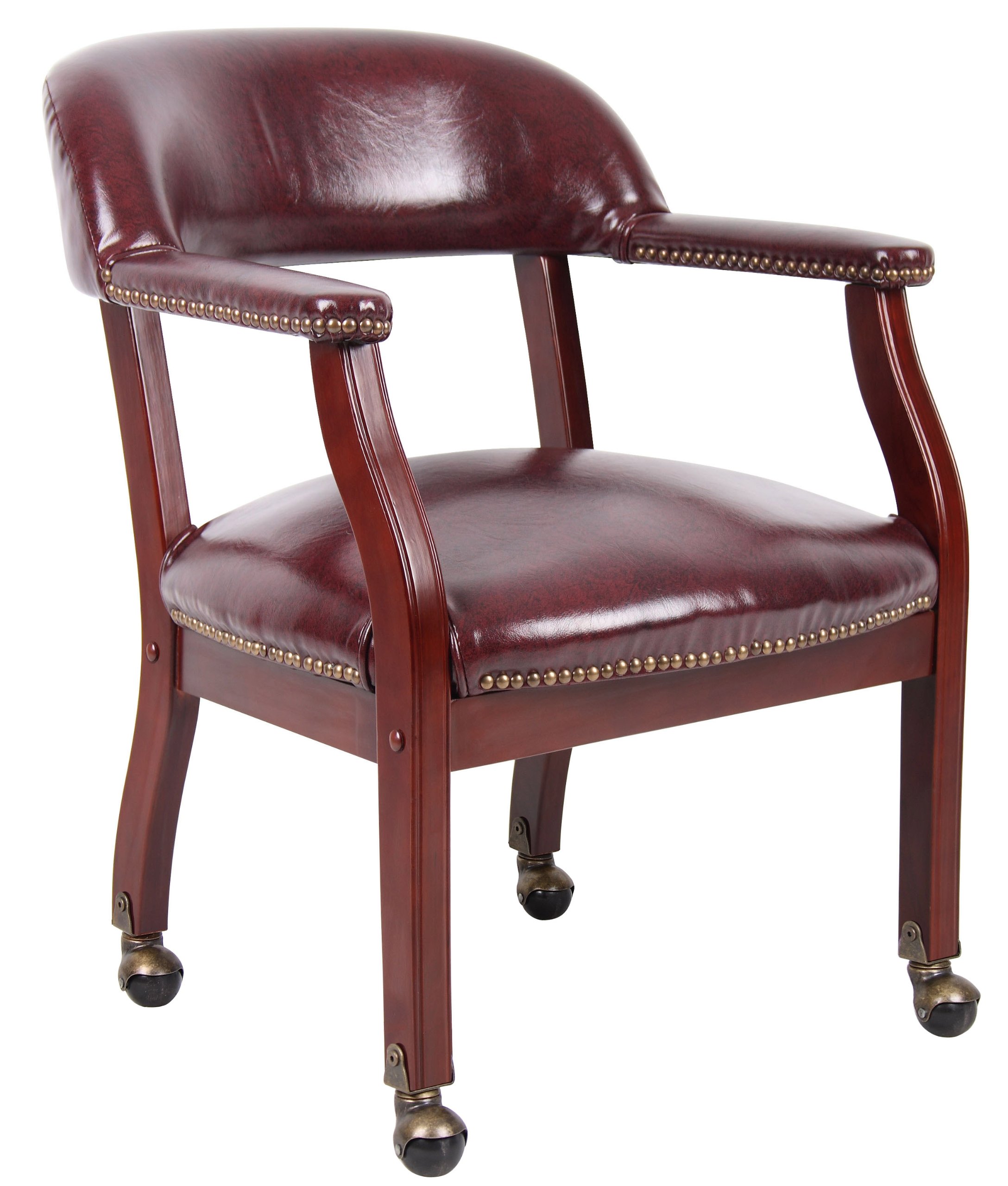 Boss Captain's Chair In Burgundy Vinyl W/ Casters