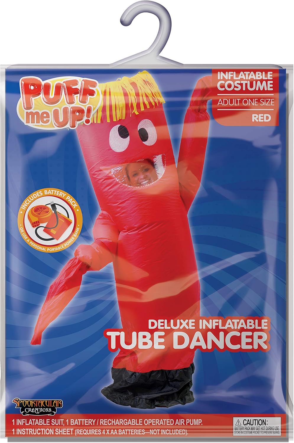 Spooktacular Creations Inflatable Costume Tube Dancer Wacky Waiving Arm Flailing Halloween Costume Adult Size (Red): Clothing