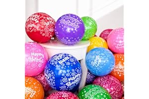 12 Inch Birthday Party Printed Latex Balloons (100 Pack) | Strong Multicolor Happy Birthday Balloons for Party Decorations | 