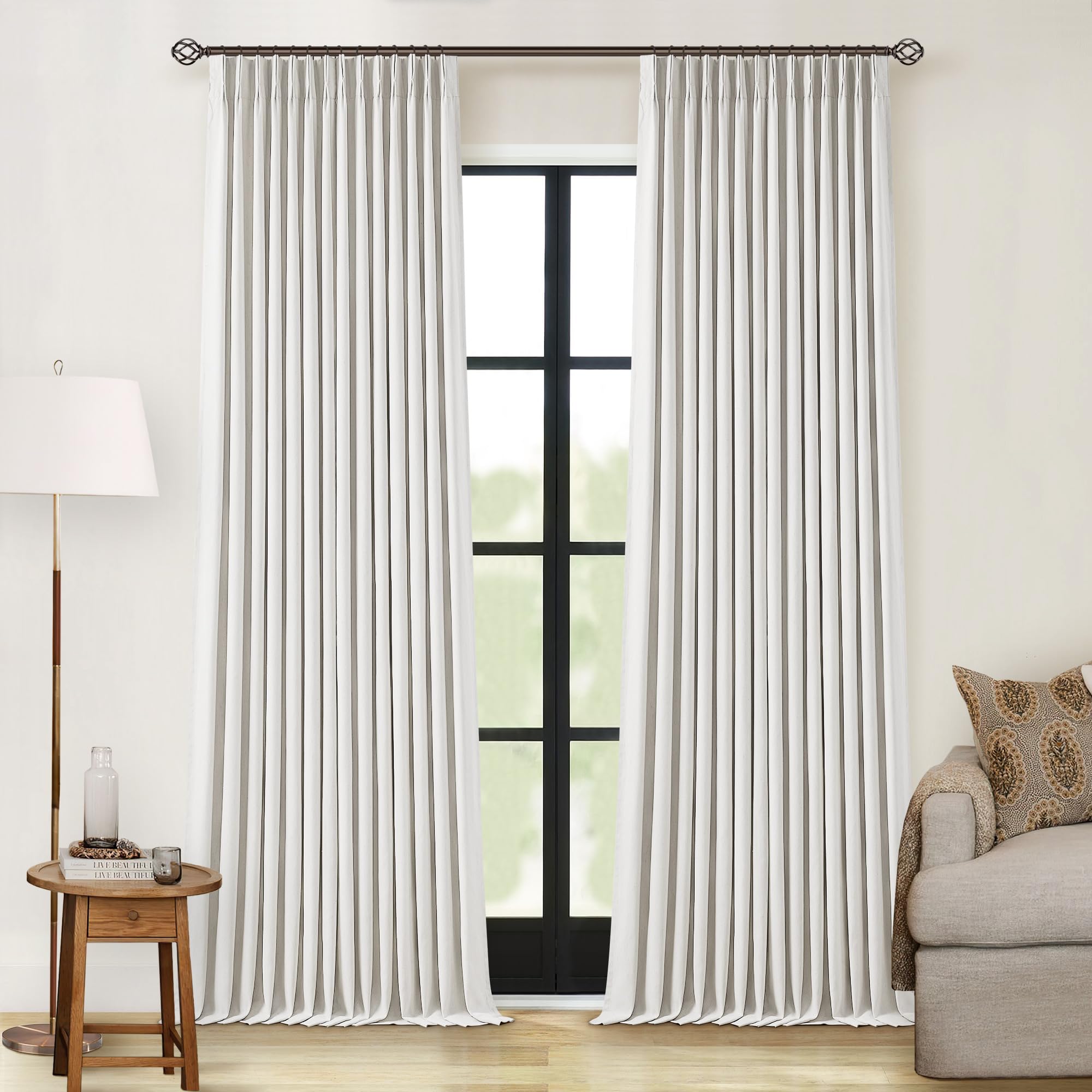 Photo 1 of Off White Pinch Pleated 100% Blackout Curtains 102 Inches Long Linen Blend Window Curtains 102 Inch for Bedroom Living Room Darkening Thermal Insulated Back Tab Pinch Pleat Dual Layer Drapes Ivory
