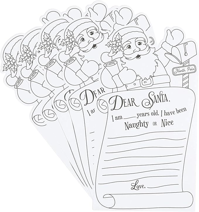 Amazon Co Jp クリスマス塗り絵カード 子供用 サンタクロースへの手紙 7 X 13インチ 48枚 文房具 オフィス用品
