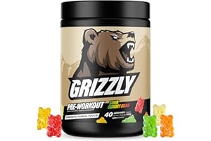 GRIZZLY Pre Workout Powder for Women & Men - Intense Strength Power & Focus - Caffeine L-Citrulline & Beta-Alanine - Sour Gum