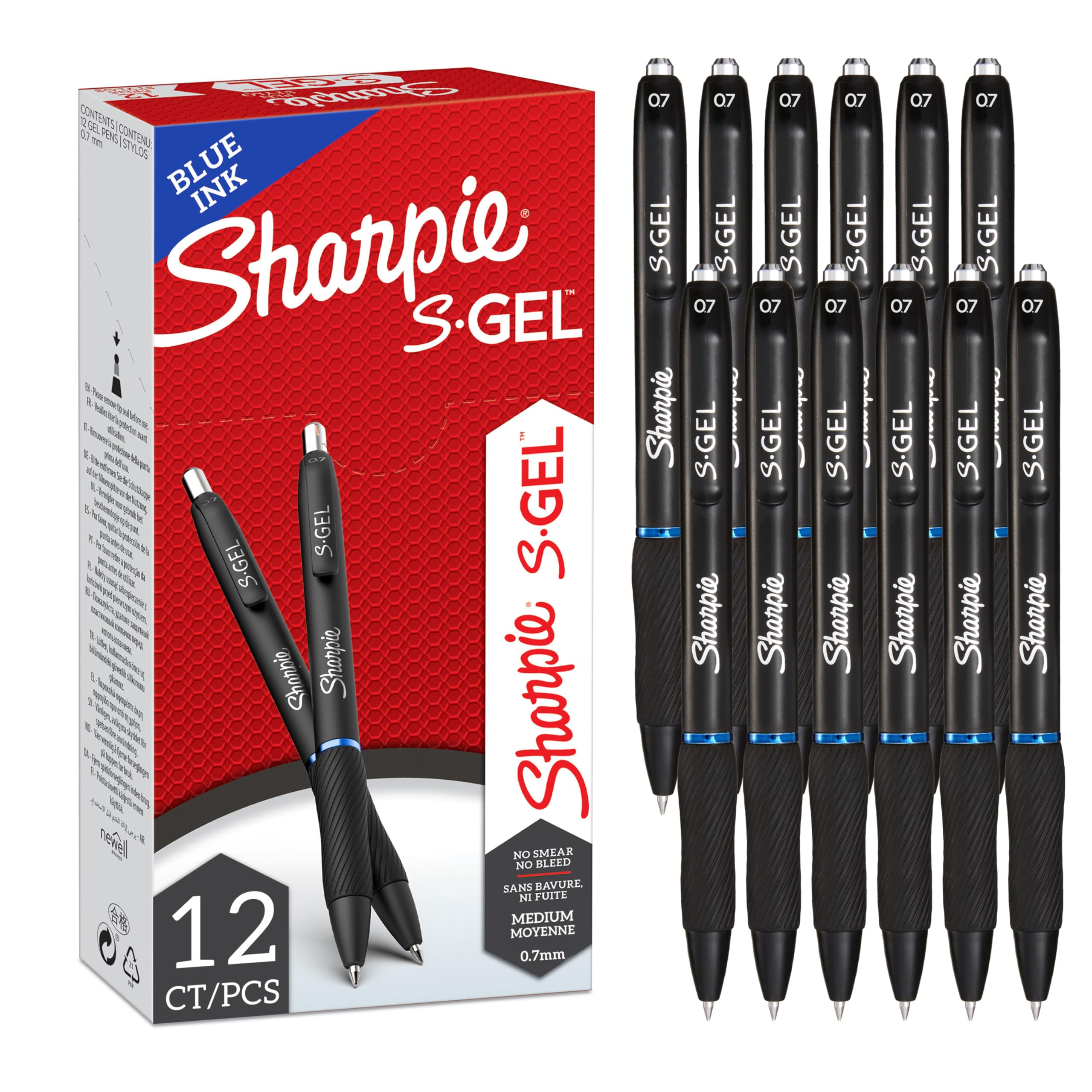 Sharpie S-Gel | Gel Pens | Medium Point (0.7mm) | Blue Ink | 12 Count