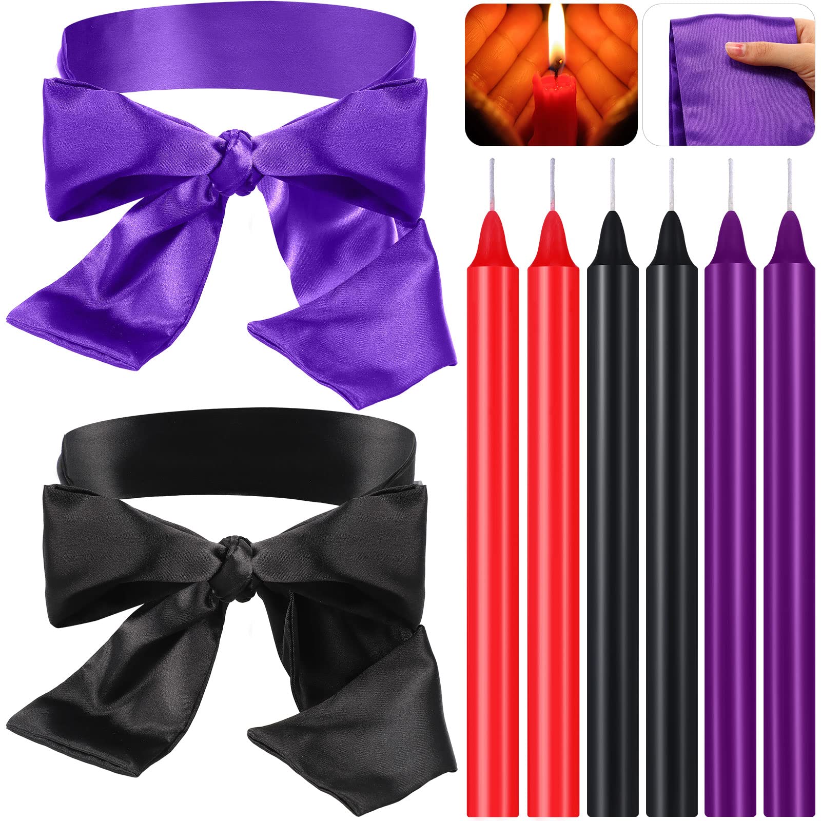 Photo 1 of * only comes with a black blindfold *
8 Pcs Low Temperature Candles Silk Blindfold Romantic Long Thin Drip Wax Play Candles Satin Eye Mask Sleeping Covers Blindfolds for Couple(Purple, Black)
