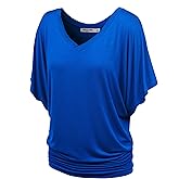 Lock and Love Women's Versatile Casual Short Sleeve Dolman Top – Loose Fit Boat Neck & V-Neck T-Shirt