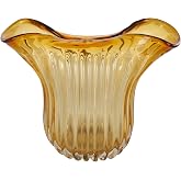 Deco 79 Glass Abstract Ribbed Ombre Decorative Bowl with Folded Curve Opening, 14" x 7" x 11", Orange
