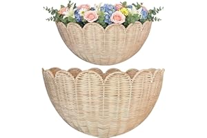 16x11 inch Wall Basket Decor Hand Woven Boho Scalloped Wall Basket Hanging Rattan Storage Organizer for Bathroom Kitchen Livi