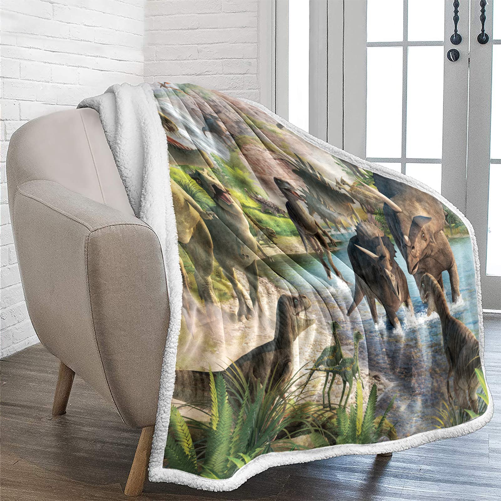 Lunoroey Dinosaur Blanket Throw Kids Dinosaur Bedding 3D Jurassic Digital Print Boys Plush Sherpa Fleece Bed Blanket Couch Sofa Blanket Throw 130x150cm