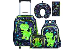 5PCS Kids Suitcase for Boys, Cool Dinosaur Luggage Rolling with Wheels, Travel Carry on for Children Toddler
