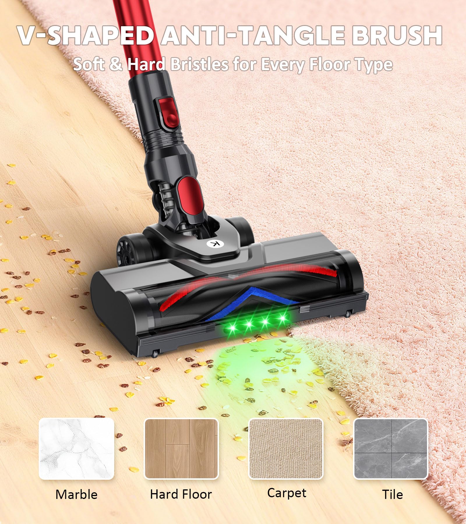 KTTLDRN Cordless Vacuum Cleaner, 500W 45Kpa 60Mins Stick Vacuum Cleaner for Home, Self-Standing Vacuum with 1.5L Dust Cup and HEPA Filter, Anti-Tangle Brush for Hardwood Floors, Carpets, and Pet Hair