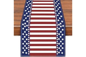 OLIKER Patriotic Table Runner, 4th of July Decorations Watercolor Stripes Stars Table Runner, Patriotic Memorial Day Independence Day Kitchen Dining Table for 4th of July Decor (Red)