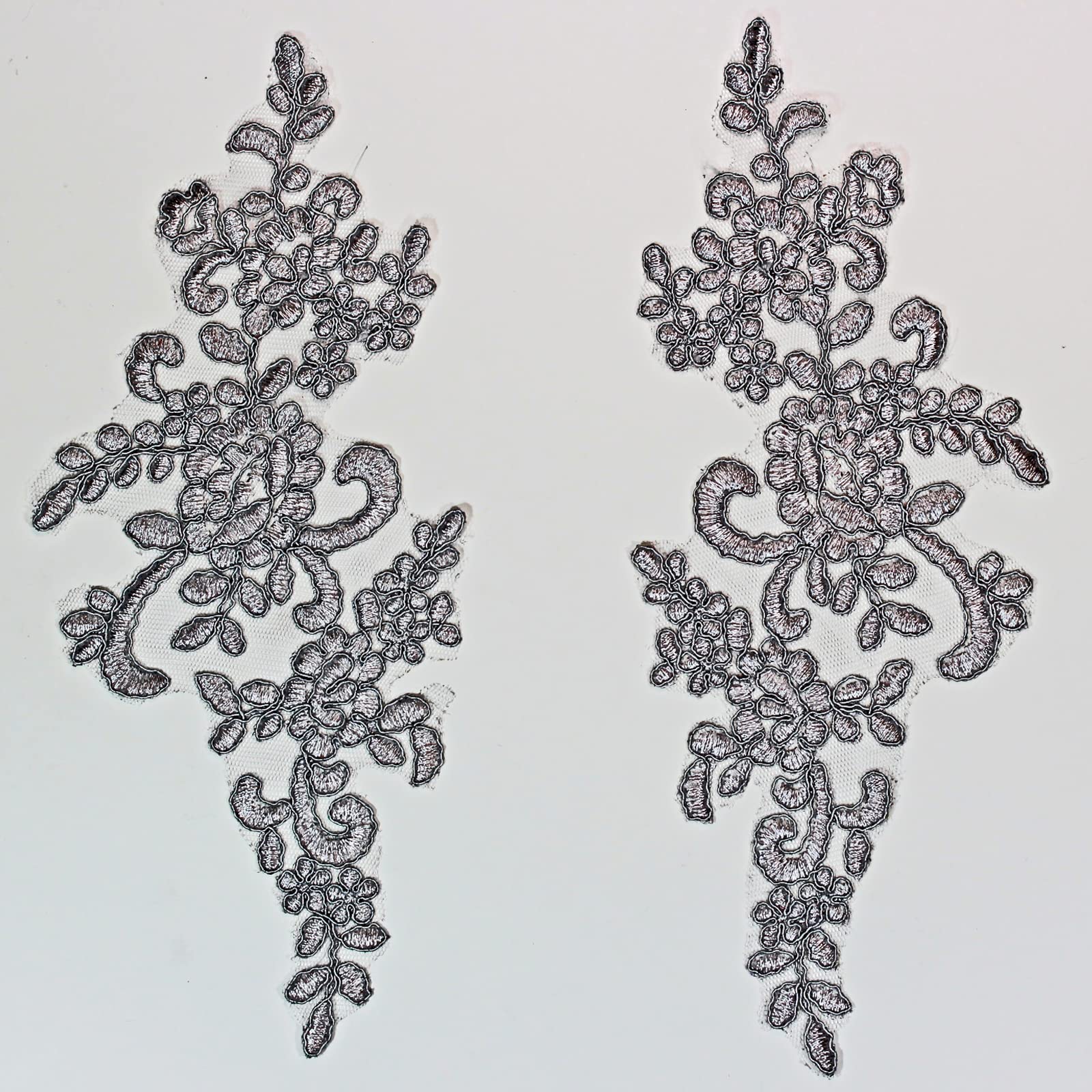 4 X Corded Embroidery Floral Lace Applique Wedding Motif Sew On Size: 25 cm x 12 cm :#39A (Grey)