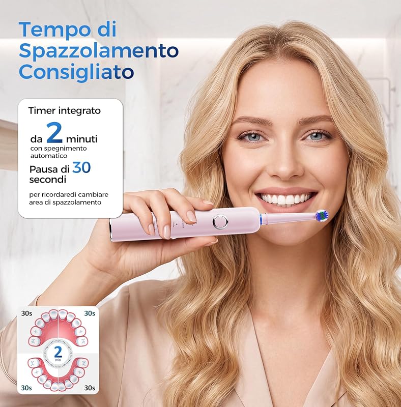 Spazzolino Elettrico Rotante per Denti Sensibili, Rosa