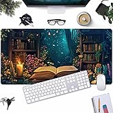 Gothic Desk Mat Gaming Desk Pad Blue Forest Large Mouse Pad, Mysterious Library Mouse Mat XXL Laptop Keyboard Pad, Vintage Gamer Mouse Pad Full Mousepads for School Office Home 31.5"x15.7"