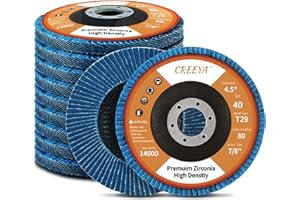 CREEYA T29 Flap Disc 4 1/2 x 7/8 inch, 40 Grit High Density (80 Flaps) Long Lasting 4 1/2 Sanding Disc Grinding Wheels for Angle Grinder -10 Pack