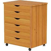 Adeptus Original Roll Cart, Solid Wood, 6 Drawer Extra Wide Drawers Roll Carts, Medium Pine