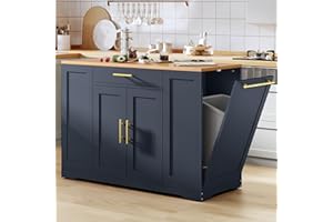 YITAHOME 53 inch Large Rolling Kitchen Island with Trash Can Storage Cabinet, Portable Mobile Islands Table Long Floating Mov