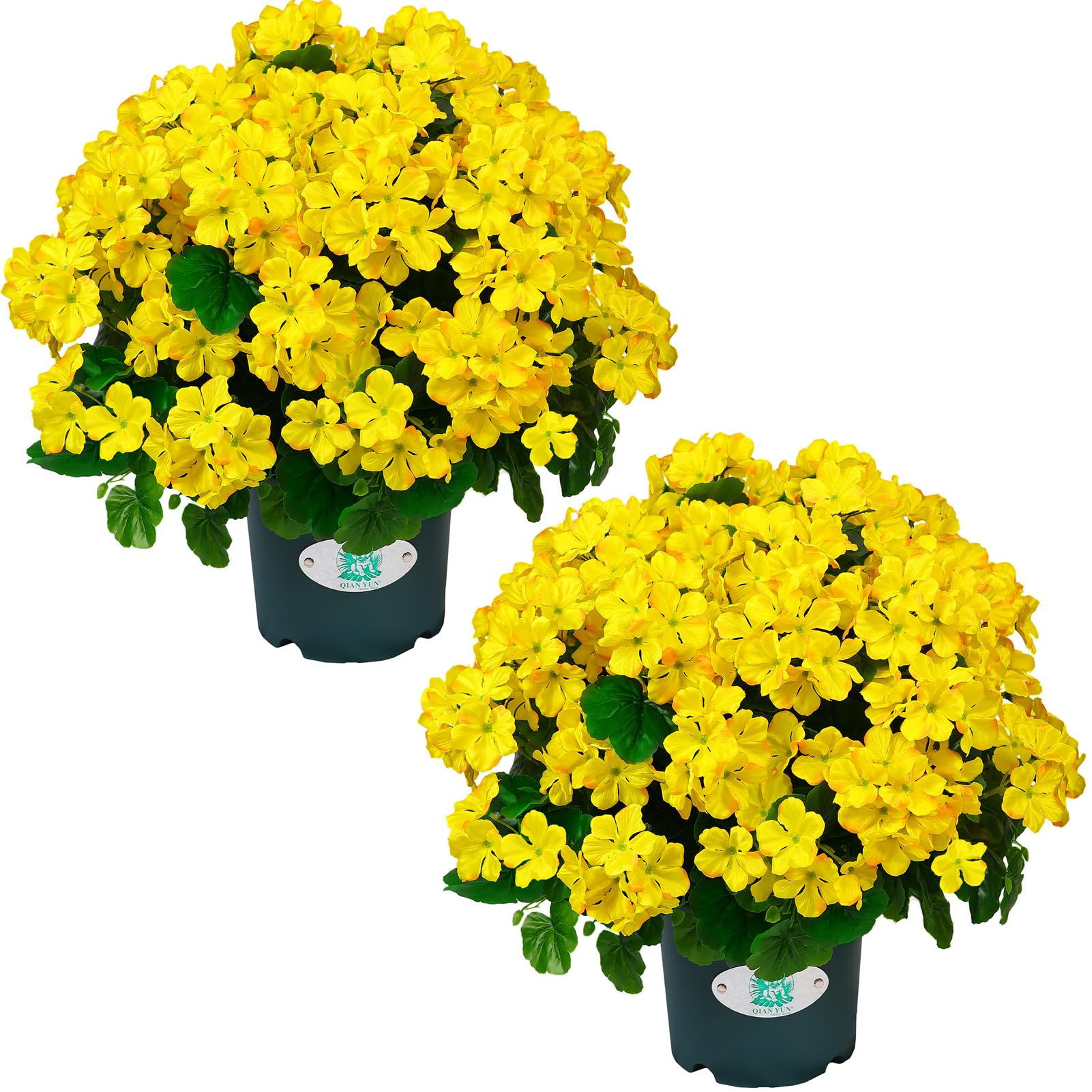 Photo 1 of QIANYUN Artificial Topiary for Outdoors- 20” Potted Plant Fake Geraniums Bush-UV Resistant Artificial Outdoor Plant for Front Porch, Garden, Yard, Patio Decor (Yellow)