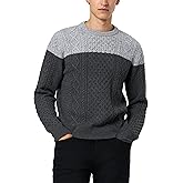 Buffalo David Bitton Men's Crew Neck Colorblock Cable Sweater Super Soft Regular Fit