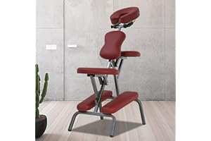 Ruesleag Portable Massage Chair, Height Adjustable Tattoo Chair, Folding Therapy Chair Face Cradle Salon Massage Chair with Carrying Bag (Burgundy)