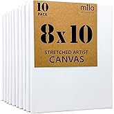 milo Stretched Artist Canvas | 8x10 inch | Value Pack of 10 Canvases for Painting, Primed & Ready to Paint Art Supplies for A