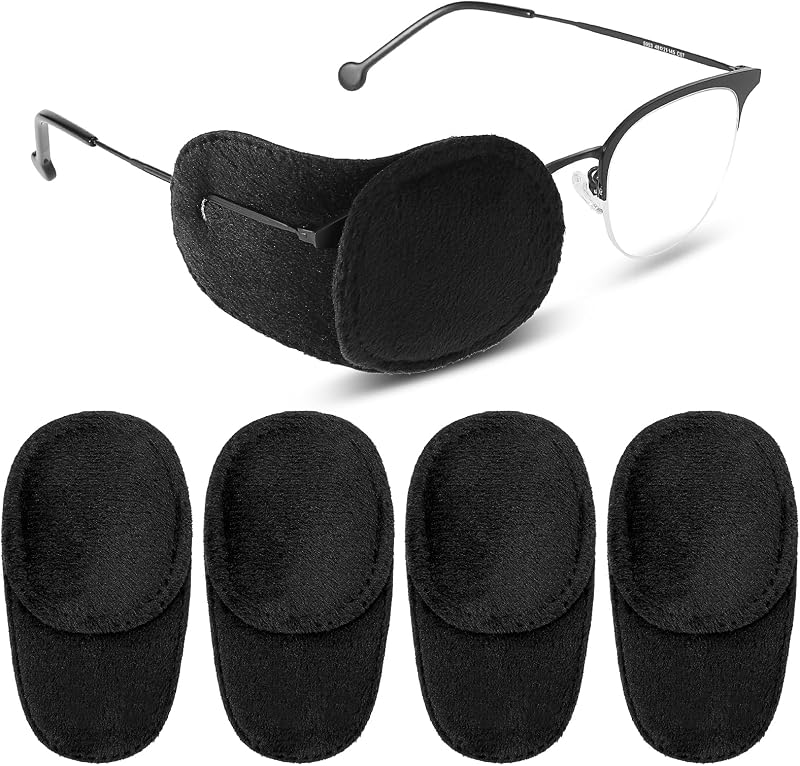 YUXIANLB 4 Pcs Eye Patches for Adults Kids Right Left Eye Patch Velvet Black