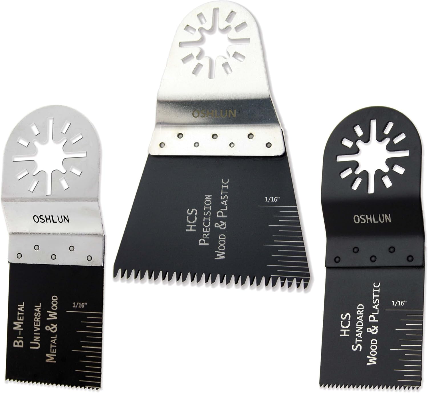 Oshlun MMA-9903 Oscillating Tool Blade Combo 3-Pack with Uni-Fit Arbor for Fein Multimaster, Dremel, and Bosch