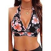 Tempt Me Women Halter Bikini Top - Padded Swimsuit Top V Neck Bathing Suit Tops Only
