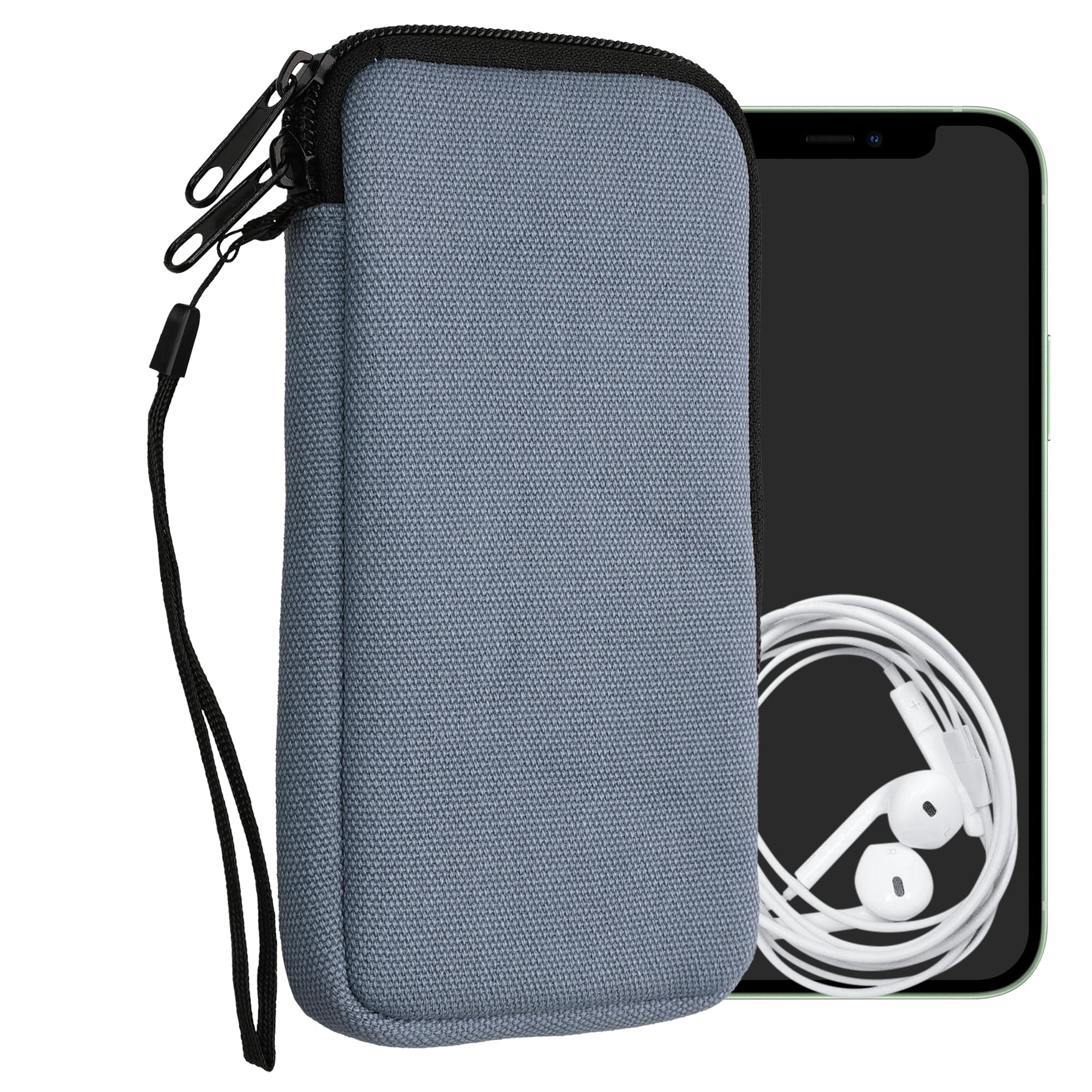 kwmobile Canvas Phone Pouch XL - 6.7/6.8" - Universal Cell Sleeve Mobile Bag with Zipper and Soft Microfibre Lining - Denim