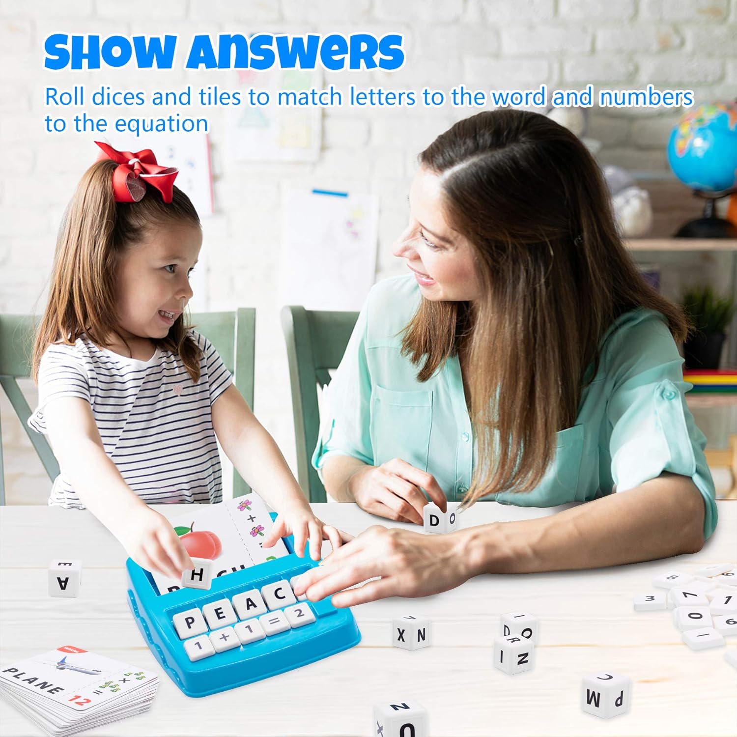 Conzy Educational Toys for Kids 5-7 Preschool, Matching Letter Number Words Spelling Math Learning Toy with 32 Flash Cards, Holiday Birthday Toy for 3 4 5 6 7 8 Year Old Girl Boy Gift (Turquoise Blue)