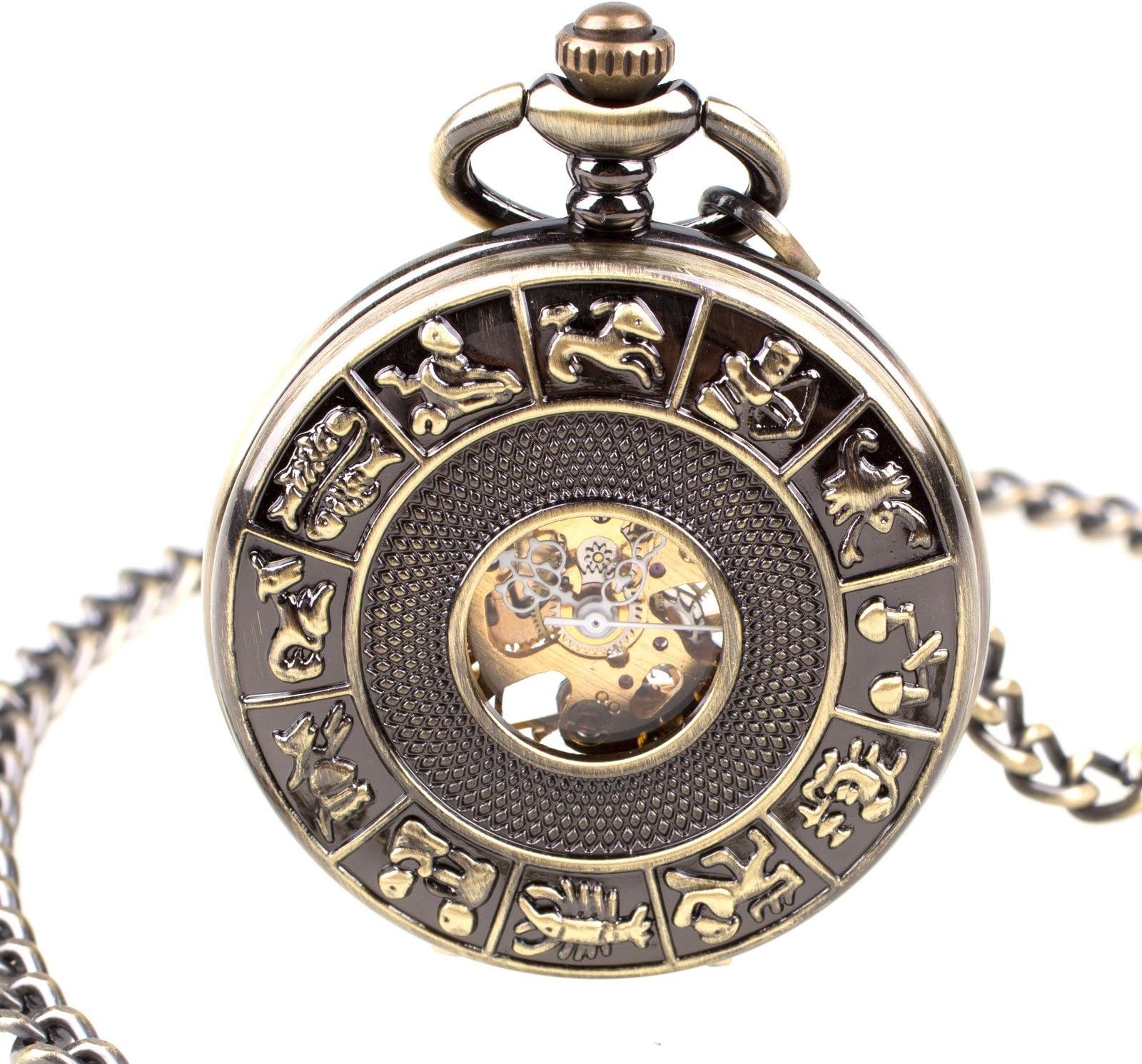 PACIFISTOR #PX-032-BRZ Mechanical Men's Pocket Watch Bronze Pendant Black Dial Steampunk Wind Up
