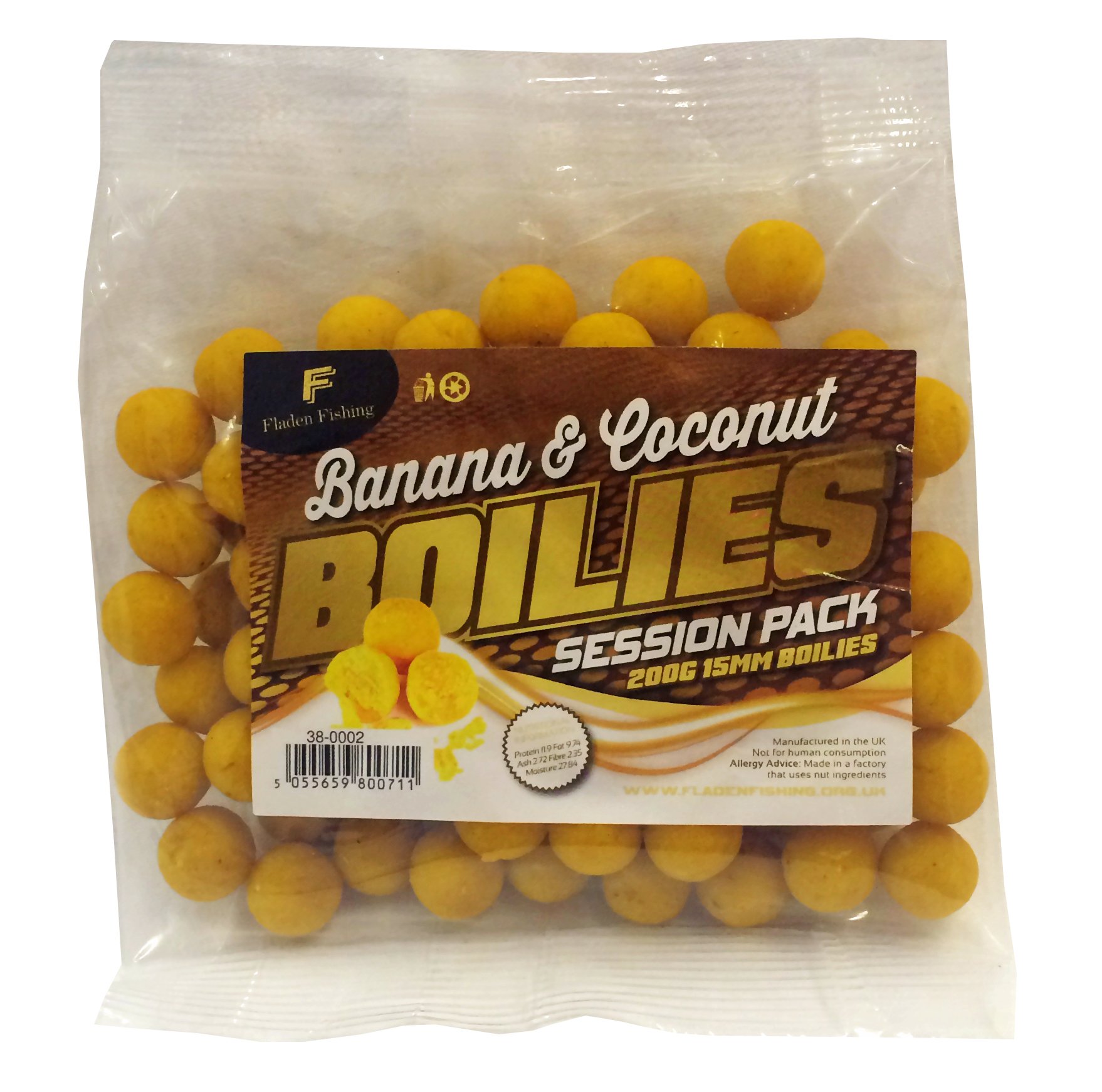 Session Pack 15 mm Banana & Coconut Boilies - Yellow, 200 g