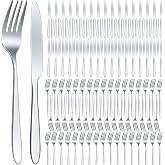 Nuenen 100 Pcs Stainless Steel Forks and Knives, Silver 8.4" 7.1" | Classic Dinner Flatware, Dishwasher Safe for Kitchen Restaurant, Butter Knife Silverware, Durable Tableware Set