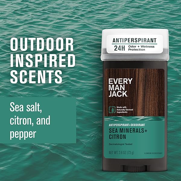 EVERY MAN JACK MEN’S SEA MINERALS + CITRON ANTIPERSPIRANT DEODORANT FOR MEN – 24-HOUR ODOR PROTECTION – 2.6 OZ (2 PACK)