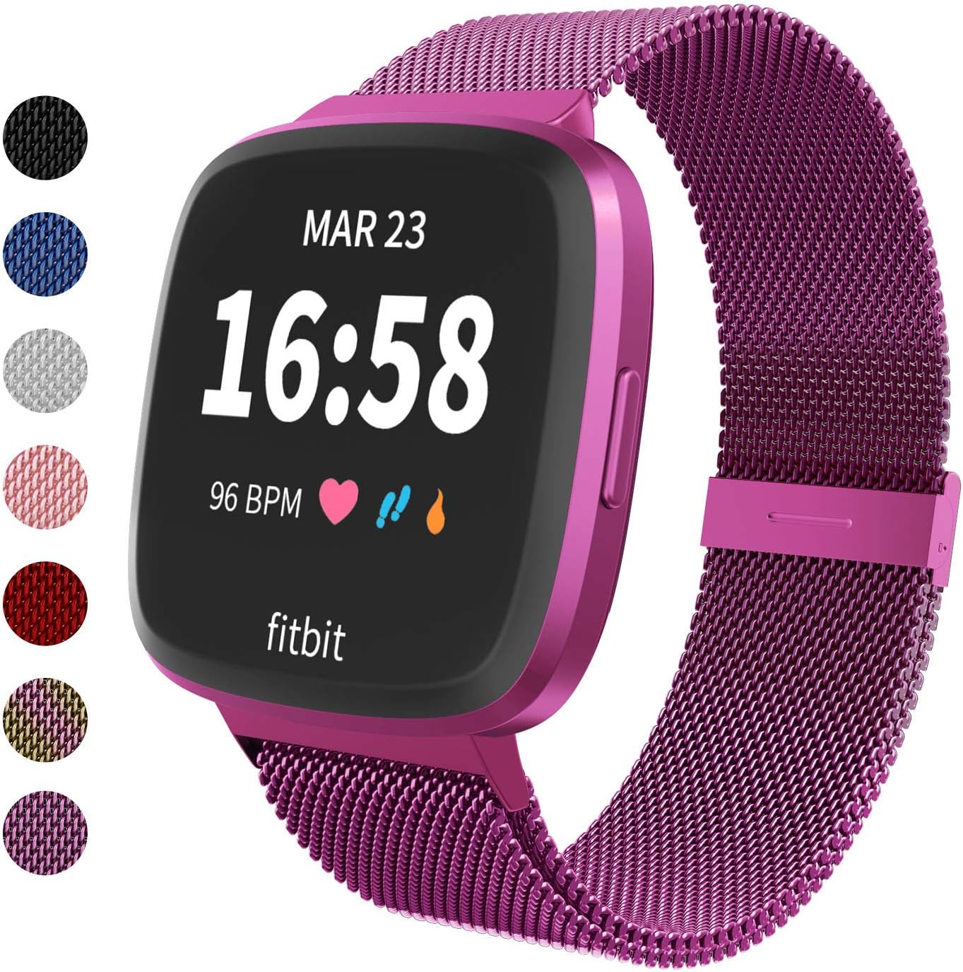 Haloe Metal Replacement Bands for Fitbit Versa/Versa 2/Versa Lite Edition Smart Watch, Stainless Steel Loop Mesh Bracelet Magnetic Wristbands for Women and Men